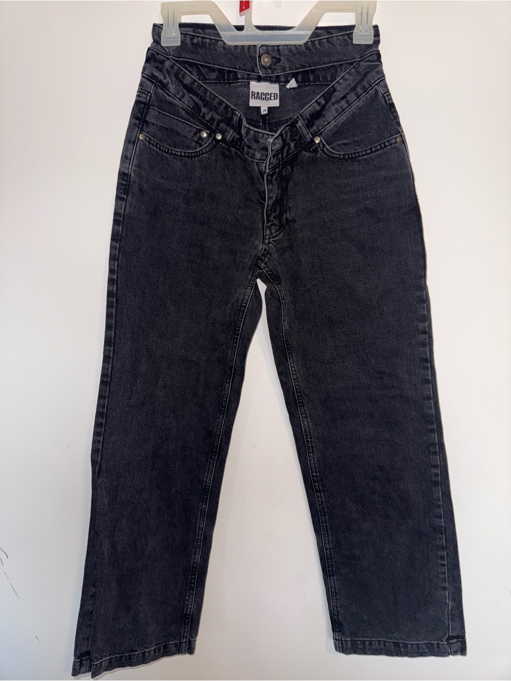 Ragged Priest Jeans with Front Cut-Out Black Low-Waist